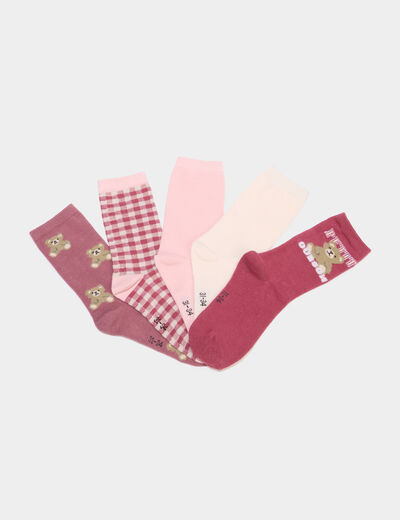 Lot 5 paires chaussettes m&eacute;lange coton bordeaux fille