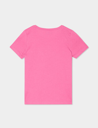 T-shirt manches courtes en coton rose fushia fille