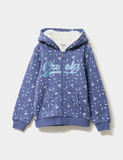 Gilet doubl&eacute; &agrave; capuche bleu gris fille