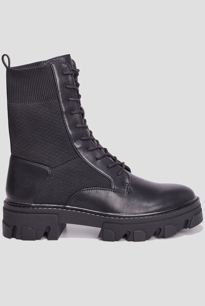 Bottines à lacets semelle chunky noir femme