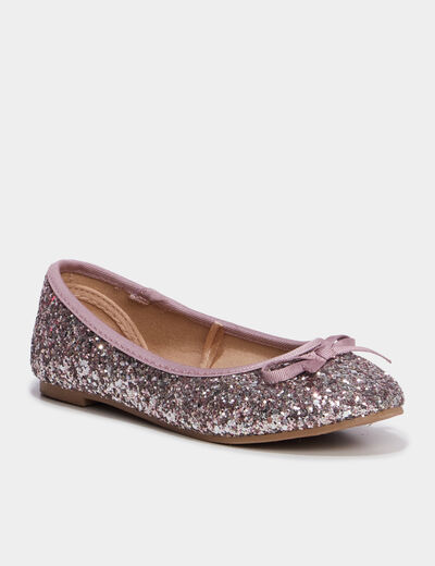 Ballerines &agrave; paillettes vieux rose fille