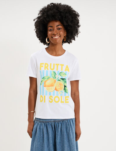 T-shirt droit avec manches courtes coton blanc femme