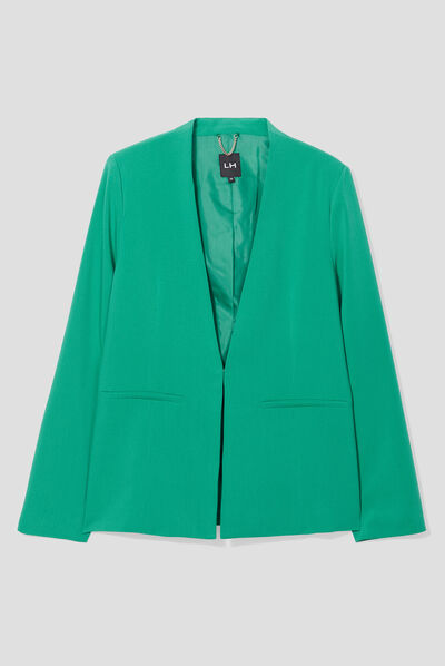 Veste blazer cintrée col en V vert émeraude femme