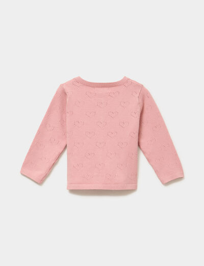 Gilet manches longues boutonn&eacute; rose poudr&eacute;e b&eacute;b&eacute; fille