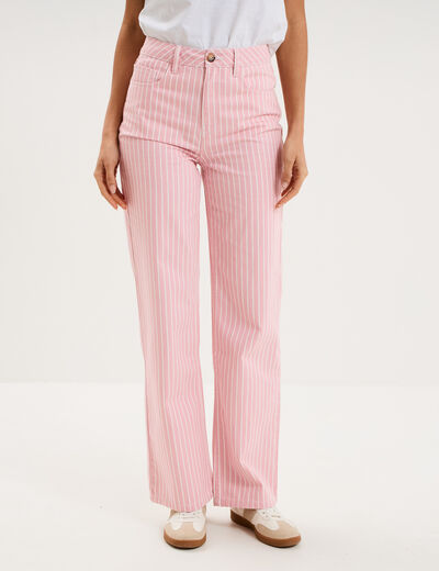 Jean droit taille haute coton rose clair femme