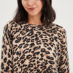 Pull col rond en fausse fourrure beige femme