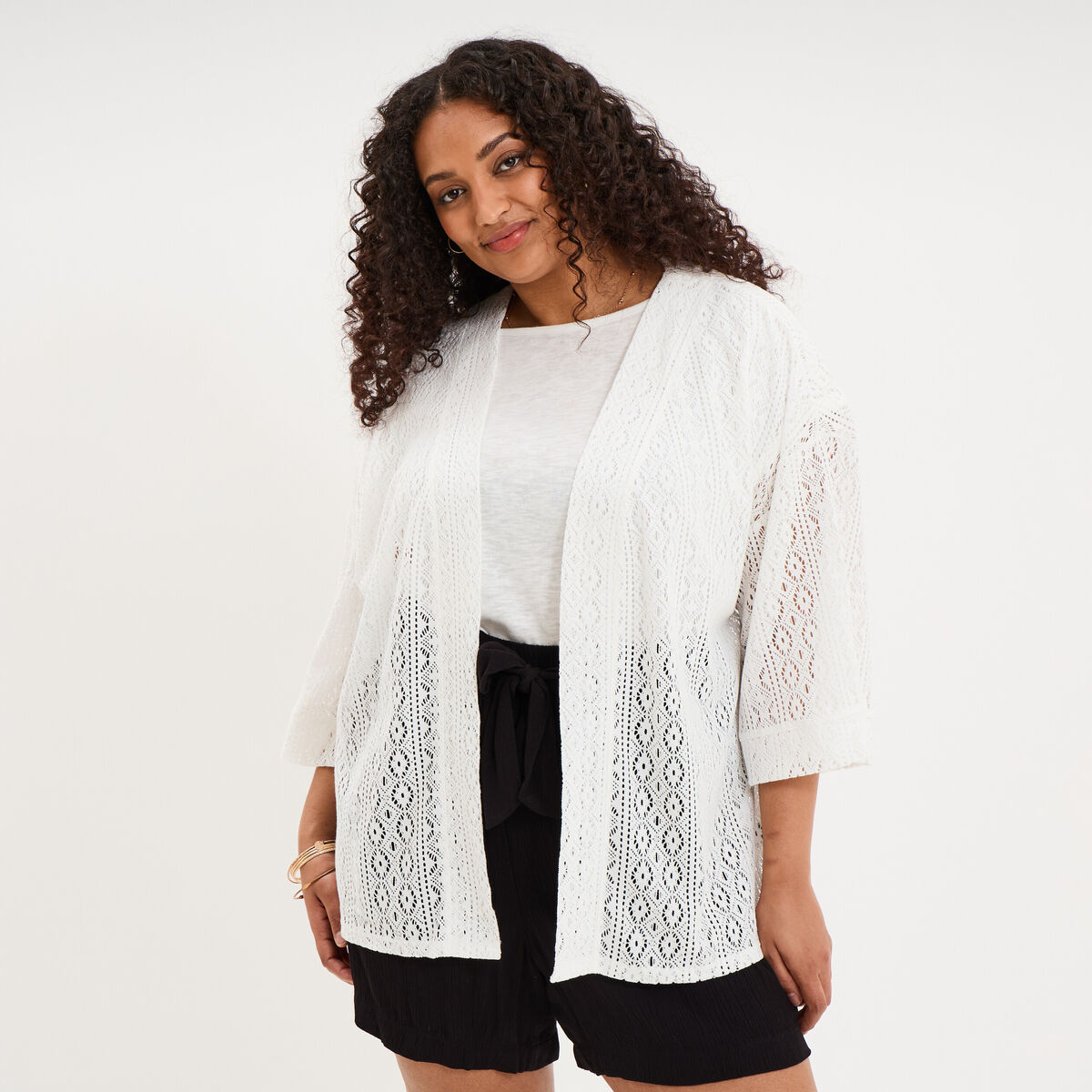 Gilet oversize effet dentelle blanc femme grande taille