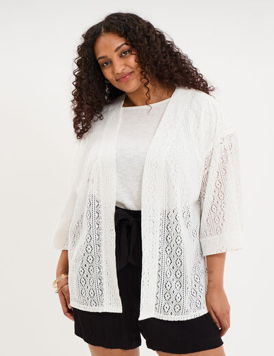Gilet oversize effet dentelle blanc femme grande taille