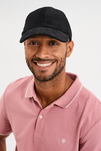 Casquette effet velours c&ocirc;tel&eacute; noir homme