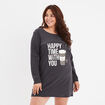 Chemise de nuit manches longues coton gris foncé femme grande taille