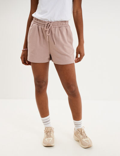 Short de jogging molletonn&eacute; ajust&eacute; marron clair femme