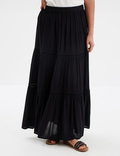 Jupe longue fluide taille élastiquée noir femme