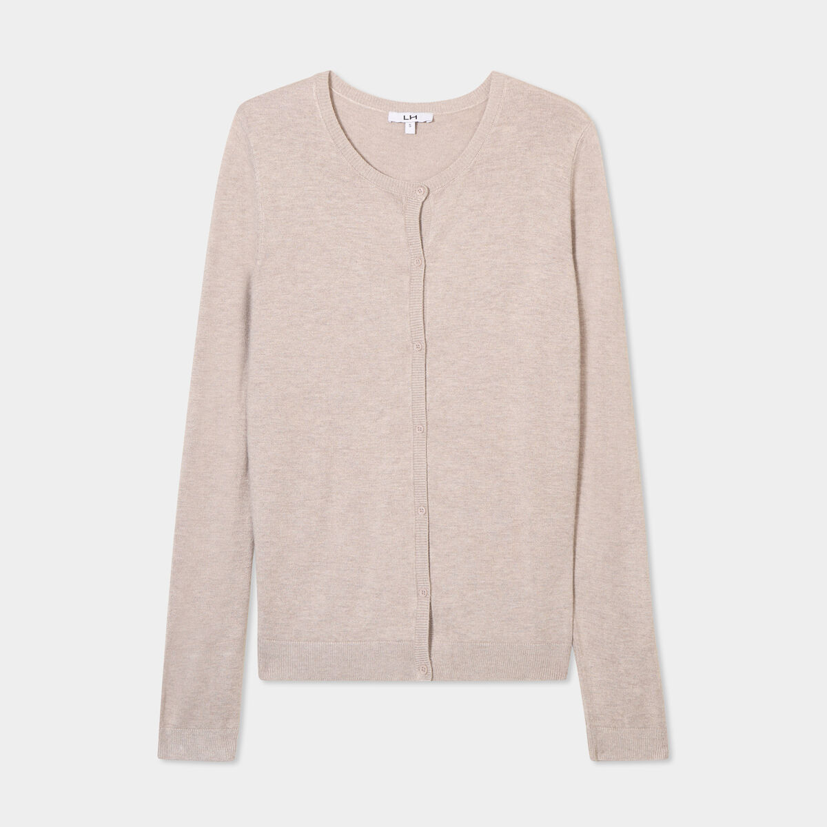 Gilet col rond manches longues sable femme