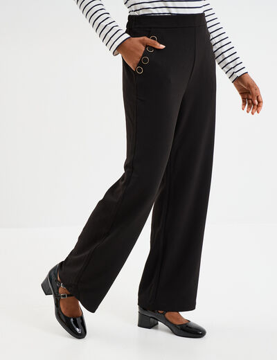 Pantalon droit à pont taille élastiquée noir femme