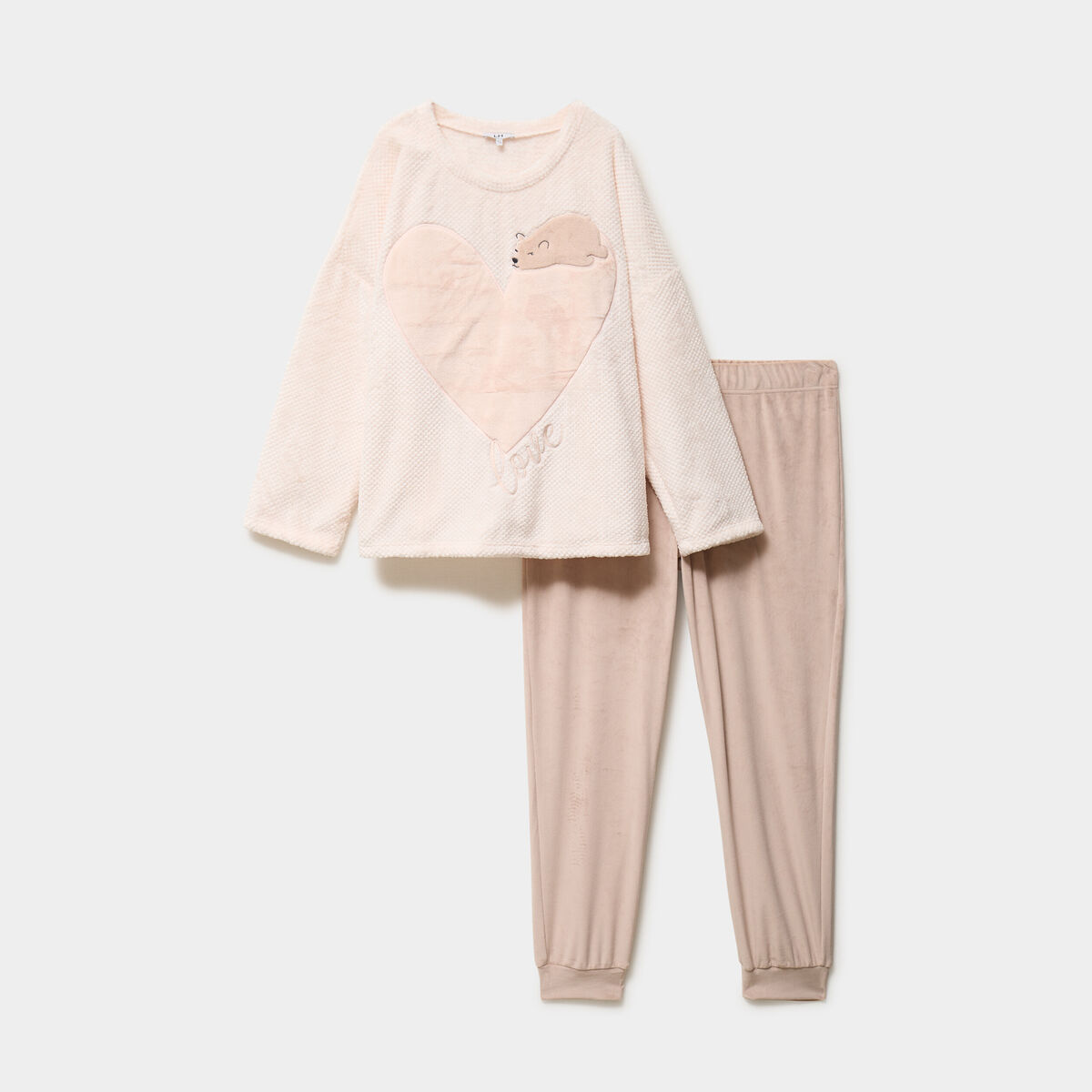 Ensemble pyjama effet velours 2 pi&egrave;ces creme femme grande taille