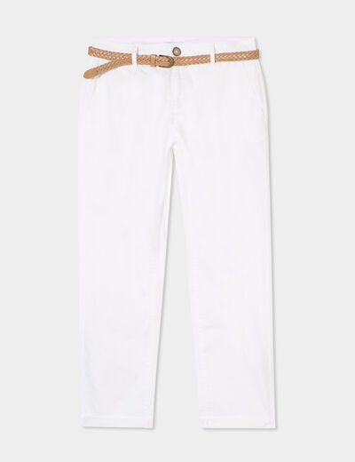 Pantalon chino 7/8ème ceinture tressée blanc femme
