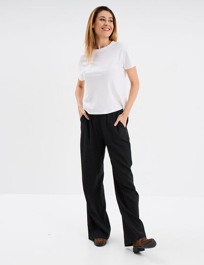 Pantalon large lin mélangé noir femme