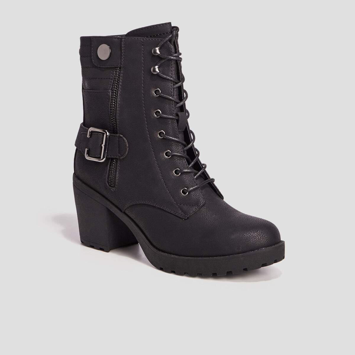 Bottines &agrave; talons et boucles noir femme