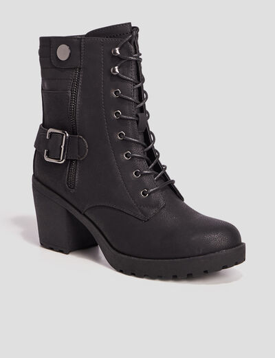 Bottines &agrave; talons et boucles noir femme