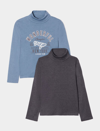 Lot 2 t-shirts col roulé bleu gris garçon