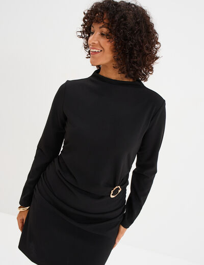 Robe avec boucle et fronces noir femme