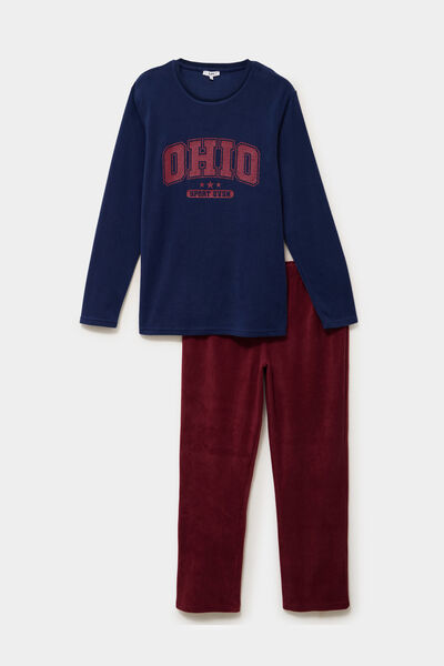 Ensemble pyjama effet polaire 2 pi&egrave;ces bleu homme