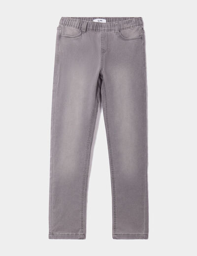 Jegging stretch élastiqué en molleton denim gris fille