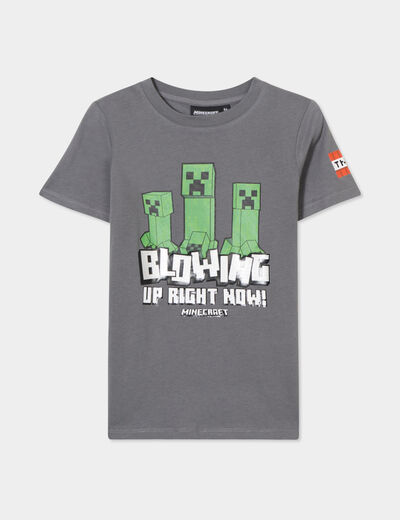 T-shirt manches courtes coton Minecraft gris foncé garçon