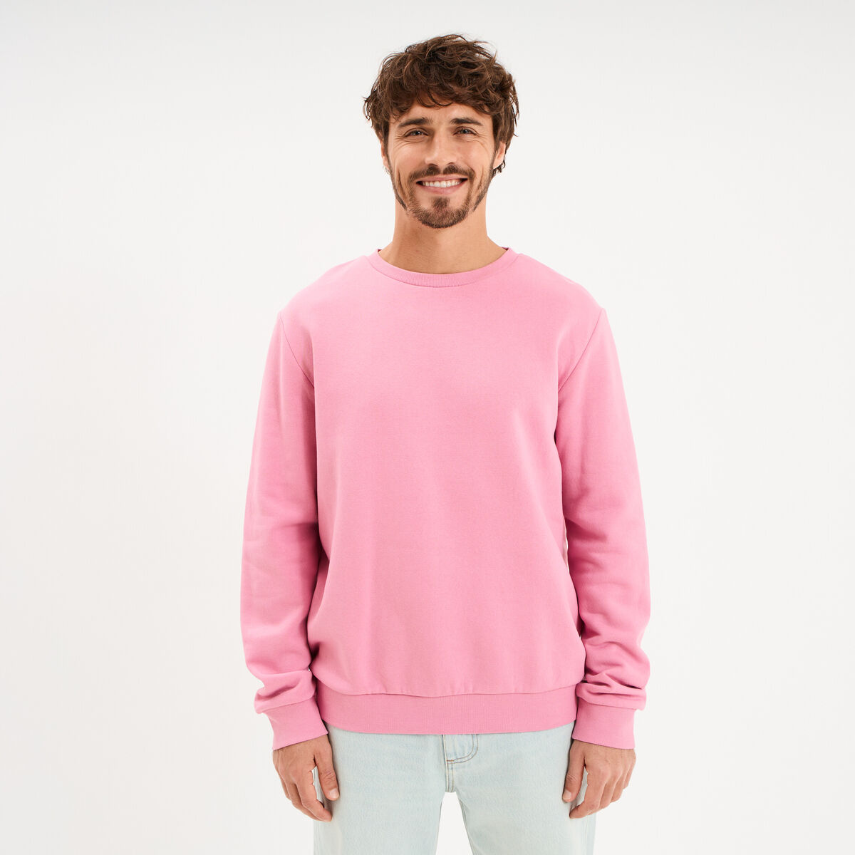 Sweat molleton col rond rose homme