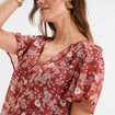 Blouse col en V taille élastiquée terracotta femme