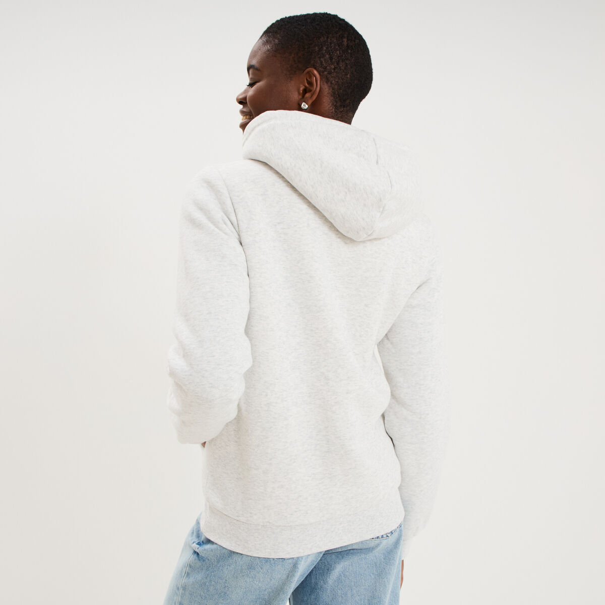 Sweat &agrave; capuche doublure effet sherpa gris clair femme