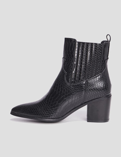 Bottines à talons aspect croco noir femme