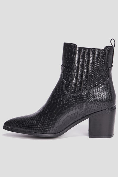 Bottines à talons aspect croco noir femme