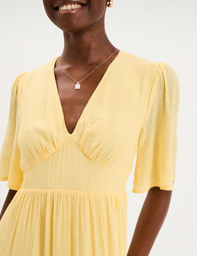 Robe longue fluide &agrave; volants jaune clair femme
