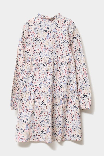 Robe manches longues &eacute;vas&eacute;e coton beige fille