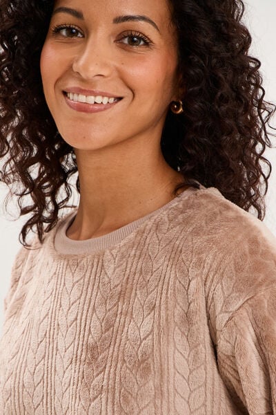 Haut de pyjama sweat polaire torsad&eacute; beige femme