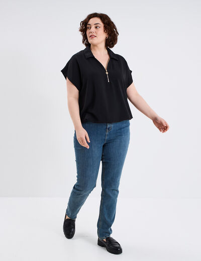 Blouse effet satin manches courtes noir femme grande taille