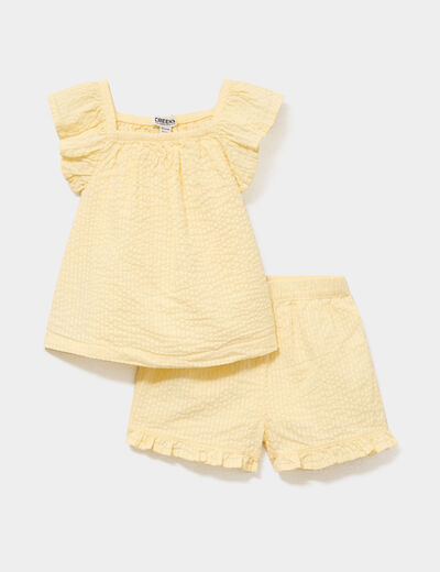 Ensemble 2 pi&egrave;ces coton jaune clair b&eacute;b&eacute; fille