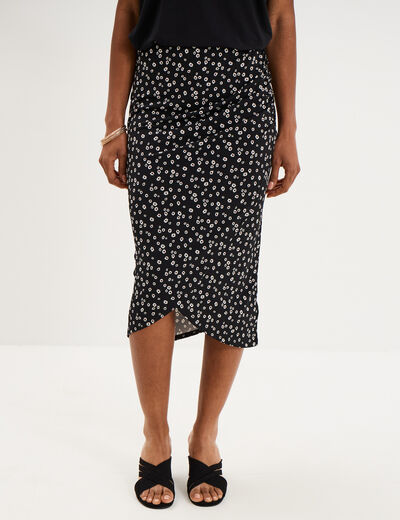 Jupe longue portefeuille stretch noir femme