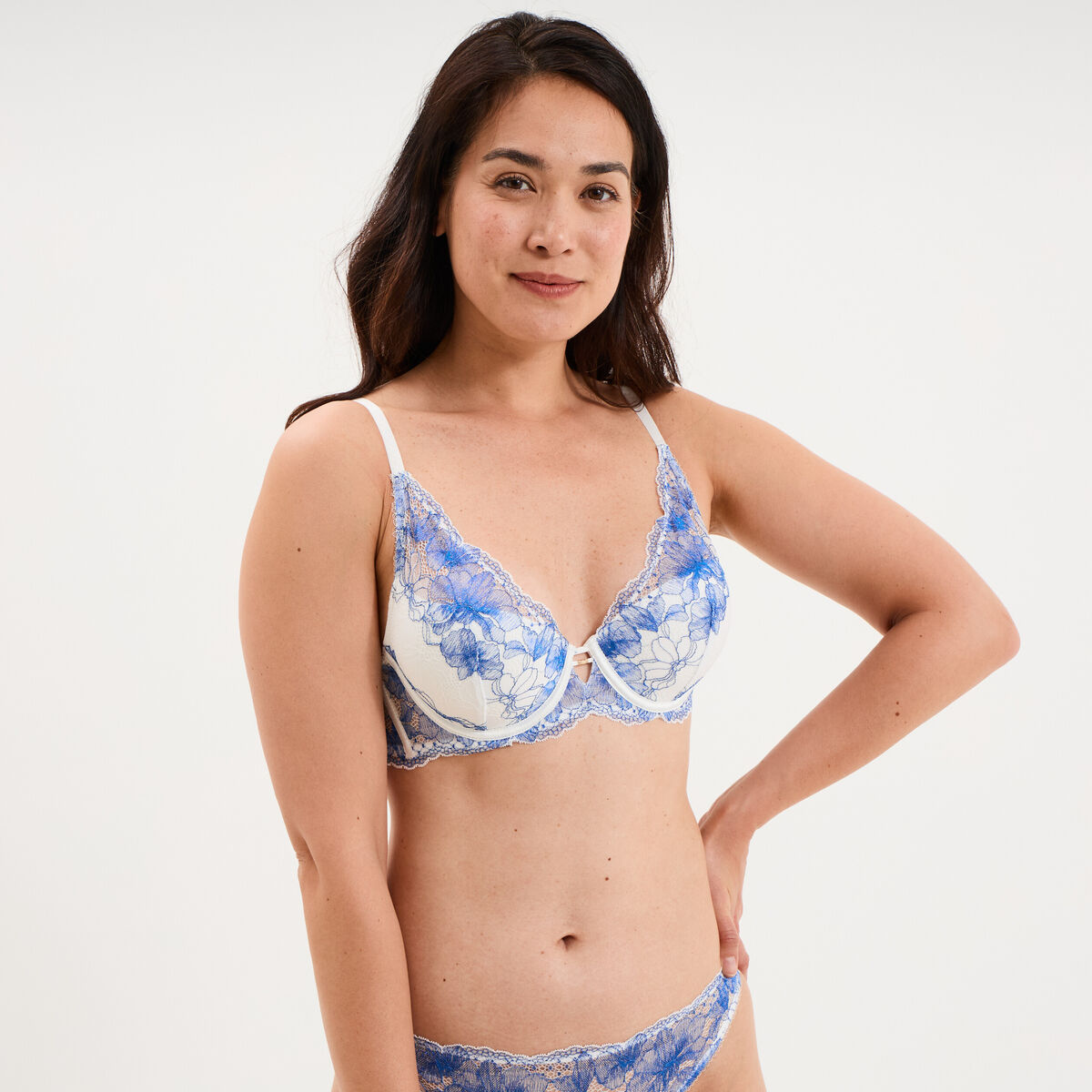 Soutien-gorge foulard padd&eacute; dentelle bleu clair femme