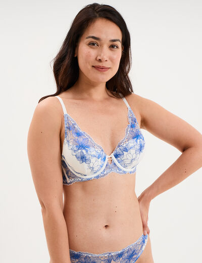 Soutien-gorge foulard padd&eacute; dentelle bleu clair femme
