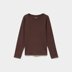 T-shirt coton manches longues &agrave; fronces marron fonc&eacute; fille