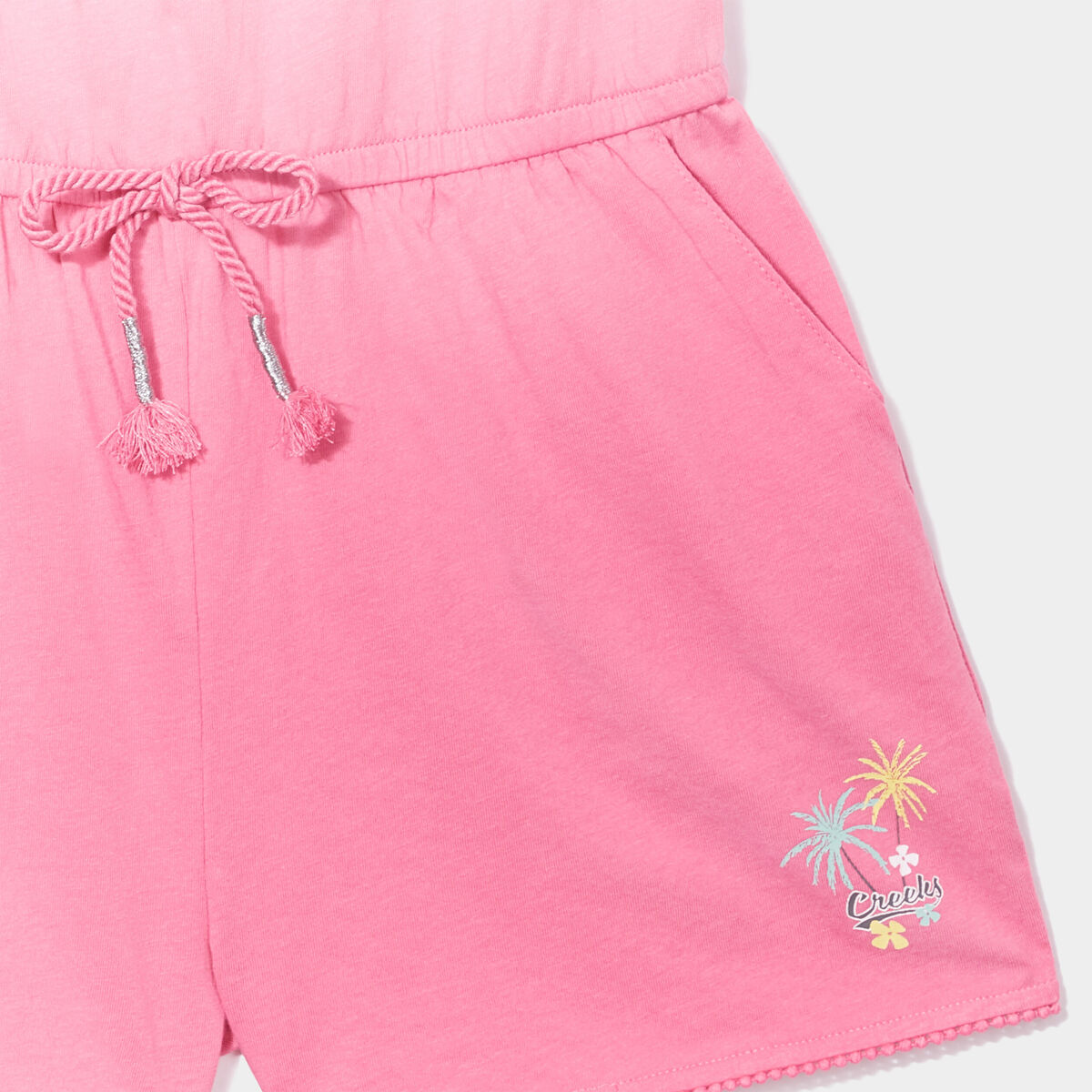 Combishort bretelles volantées coton rose fille