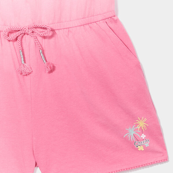 combishort bretelles volantees coton rose fille Combishort bretelles volantées coton rose fille
