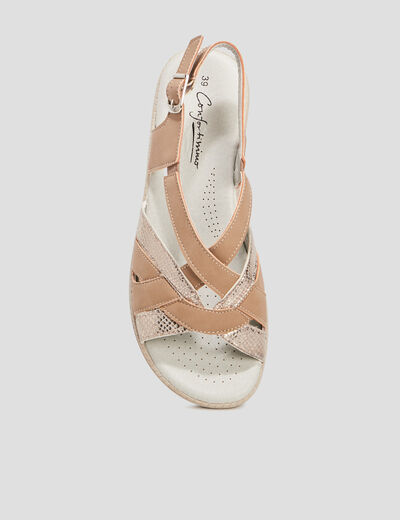 Sandales &agrave; talons compens&eacute;s taupe femme