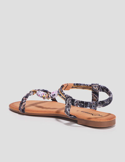 Sandales foulard et perles &eacute;lastiqu&eacute;es multicolore femme