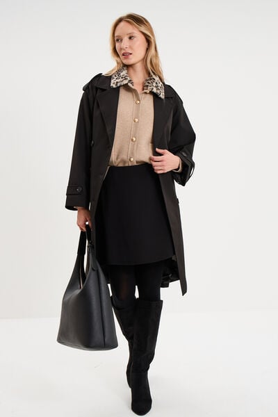 Gilet col fausse fourrure amovible ecru femme