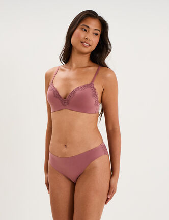 Culotte invisible &agrave; dentelle vieux rose femme