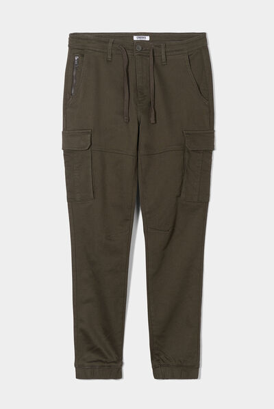 Pantalon cargo à coulisse vert kaki homme