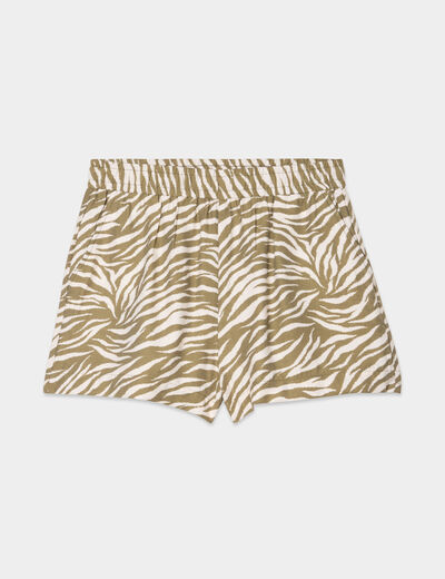 Short fluide taille élastiquée vert kaki femme
